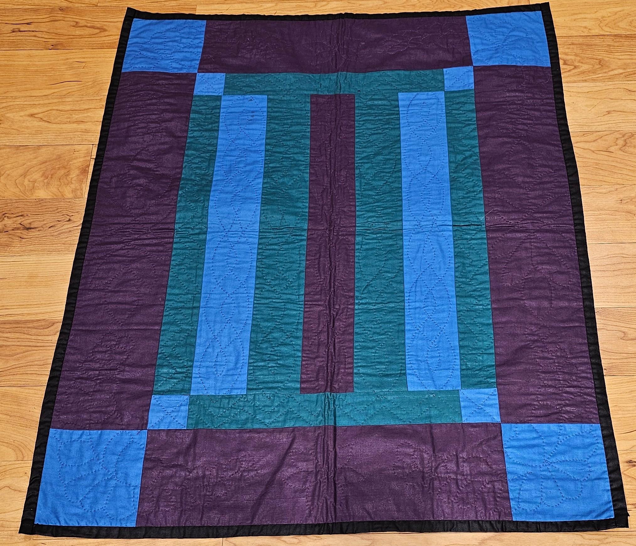 20th Century American Amish Bars Crib Quilt in Purple, Blue, Green. Brown  For Sale 11