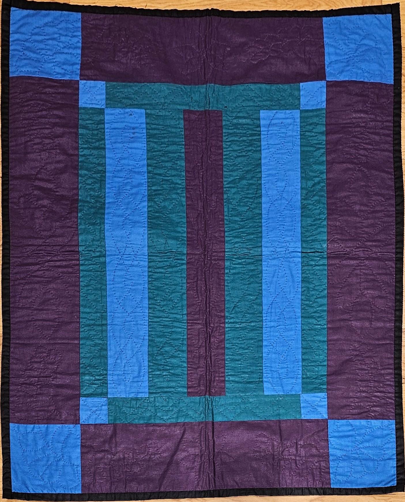 20th Century American Amish Bars Crib Quilt in Purple, Blue, Green. Brown  For Sale 12