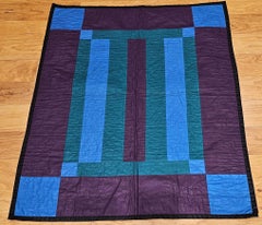 20th Century American Amish Bars Crib Quilt in Purple, Blue, Green. Brown