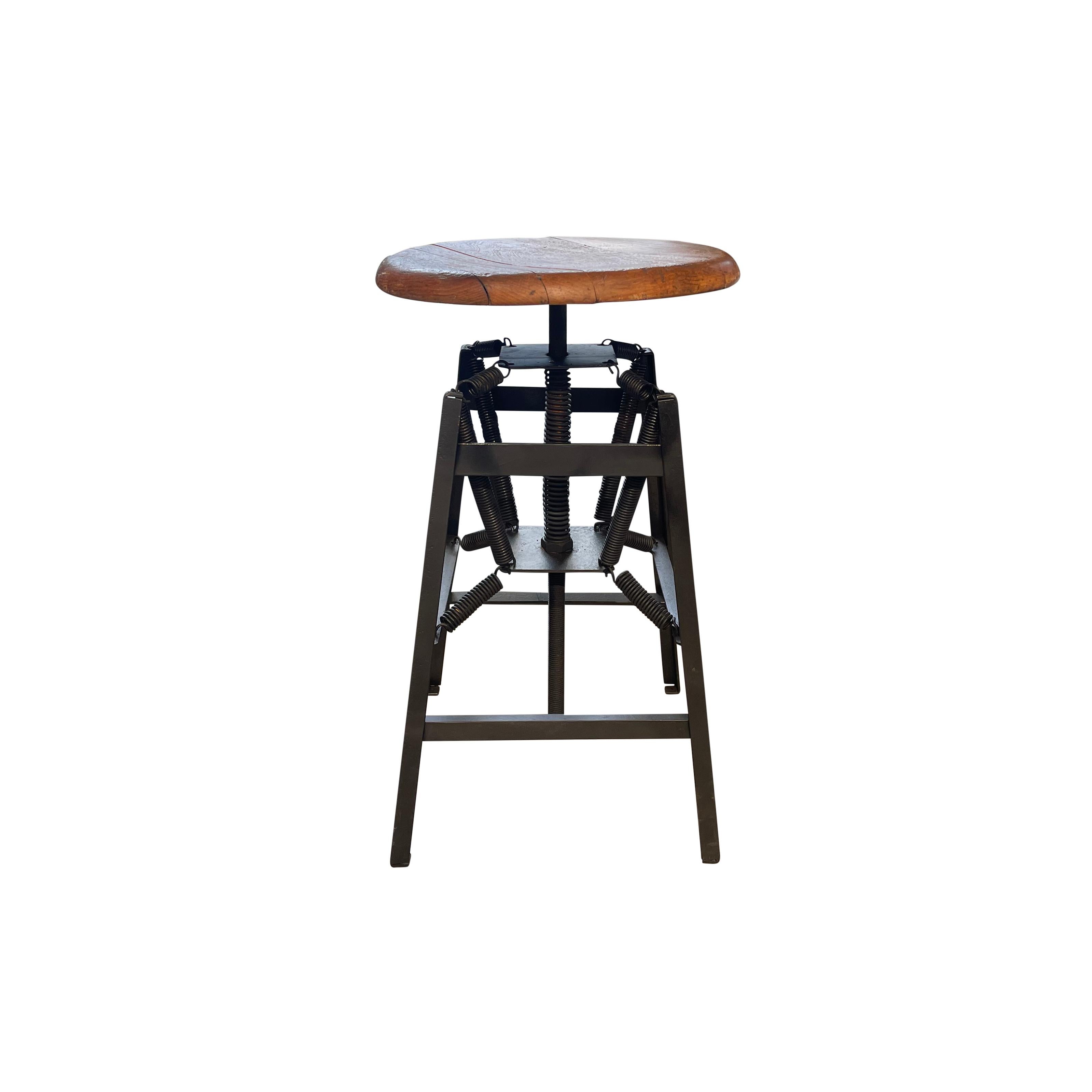 Hand-Carved 20th Century American Antique Industrial Metal Stool by Charles E. Miller For Sale