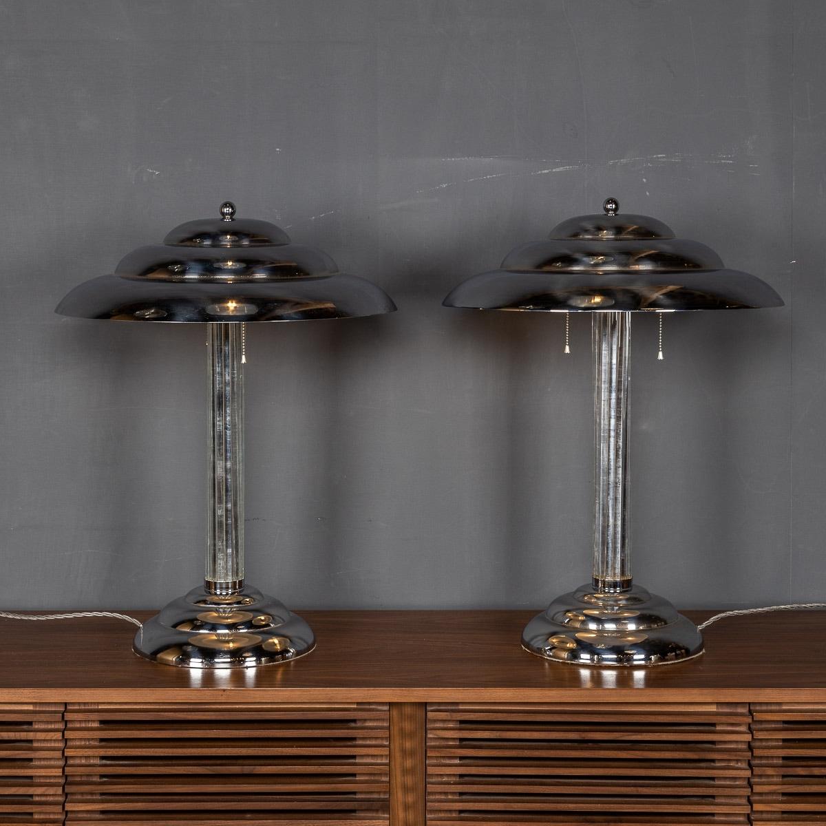 20th Century American Art Deco Pair of Chrome Table Lamps, c.1930 In Good Condition In Royal Tunbridge Wells, Kent