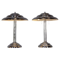20th Century American Art Deco Pair of Chrome Table Lamps, c.1930