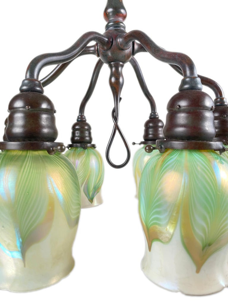 20th Century American Art Nouveau Six Light Chandelier by, Tiffany Studios In Good Condition For Sale In Englewood, NJ