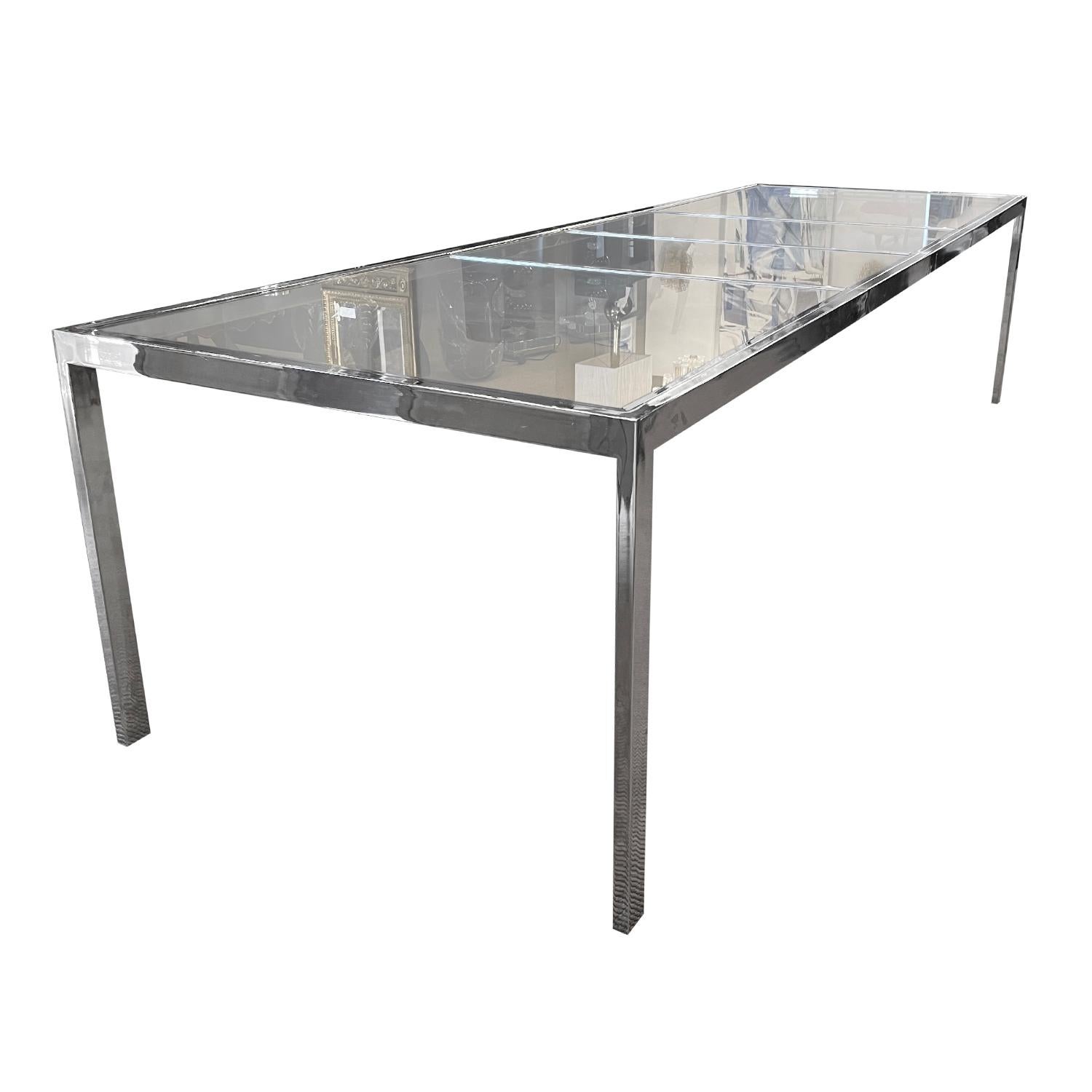 Hand-Crafted 20th Century American Chrome Glass Extendable Dining Table by Milo Baughman