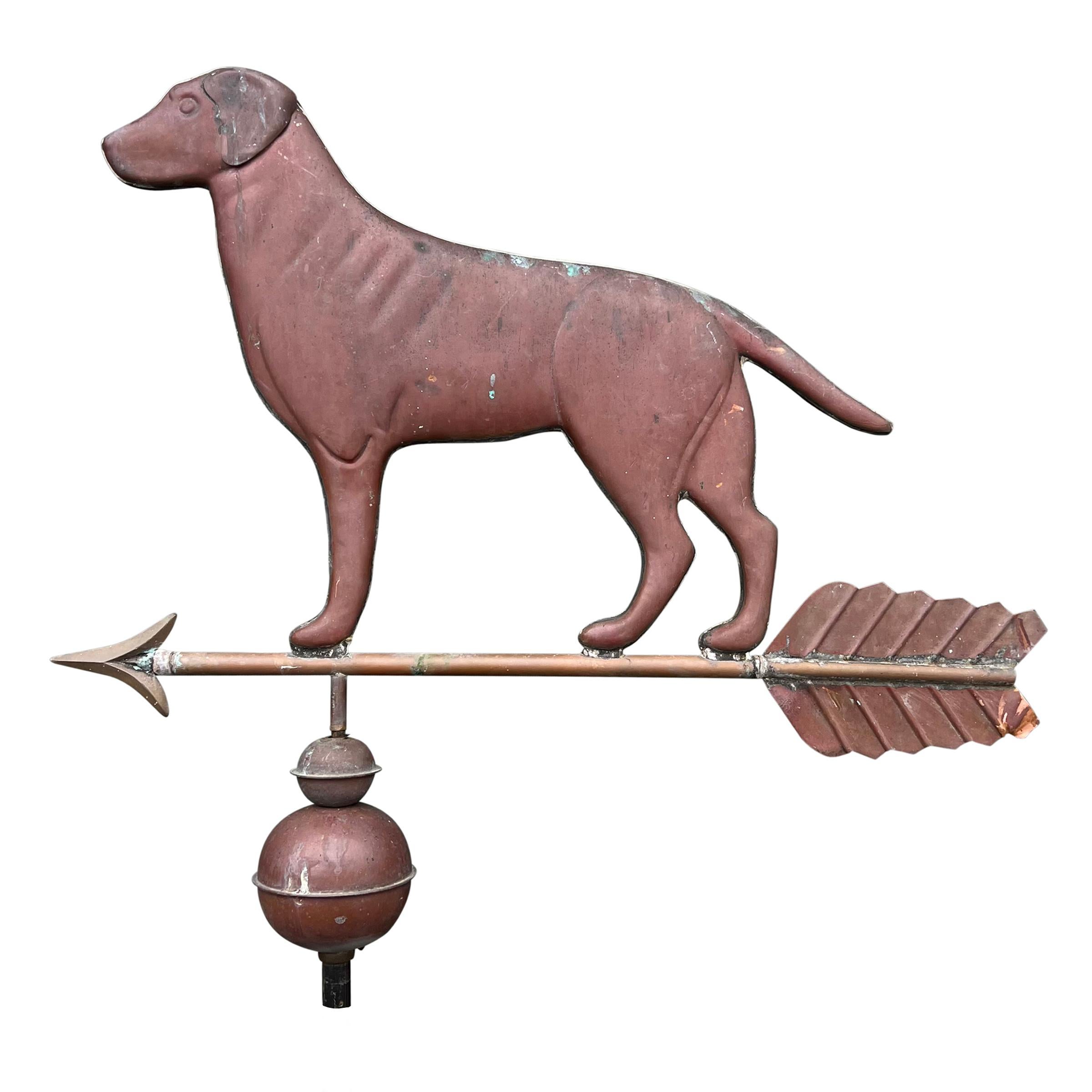 20th Century American Copper Labrador Weathervane on Custom Wall Mount In Good Condition For Sale In Chicago, IL