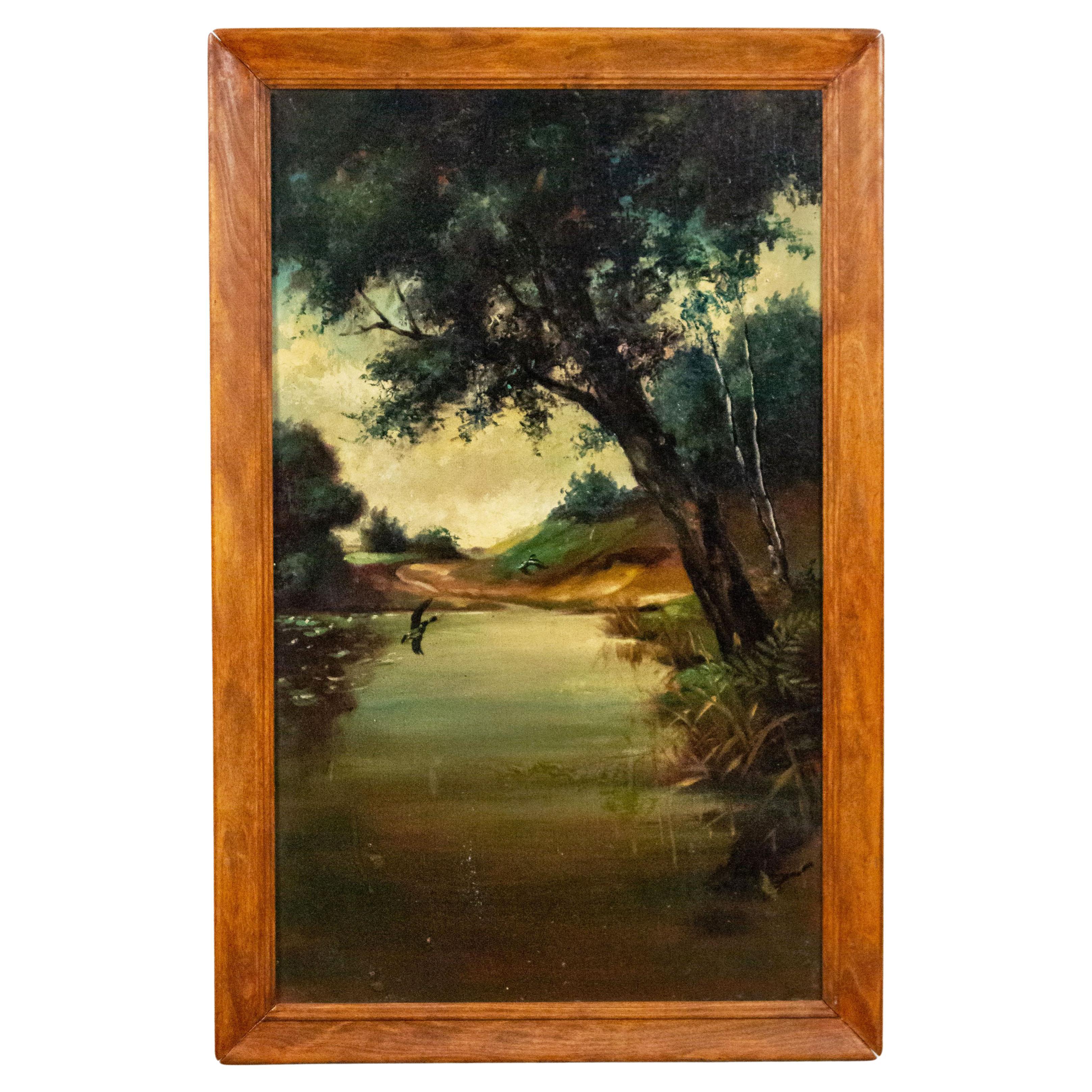 20th Century American Country Landscape of Ducks by a Pond For Sale