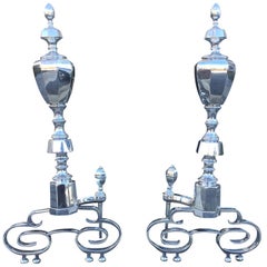 20th Century American Custom Silvered Andirons