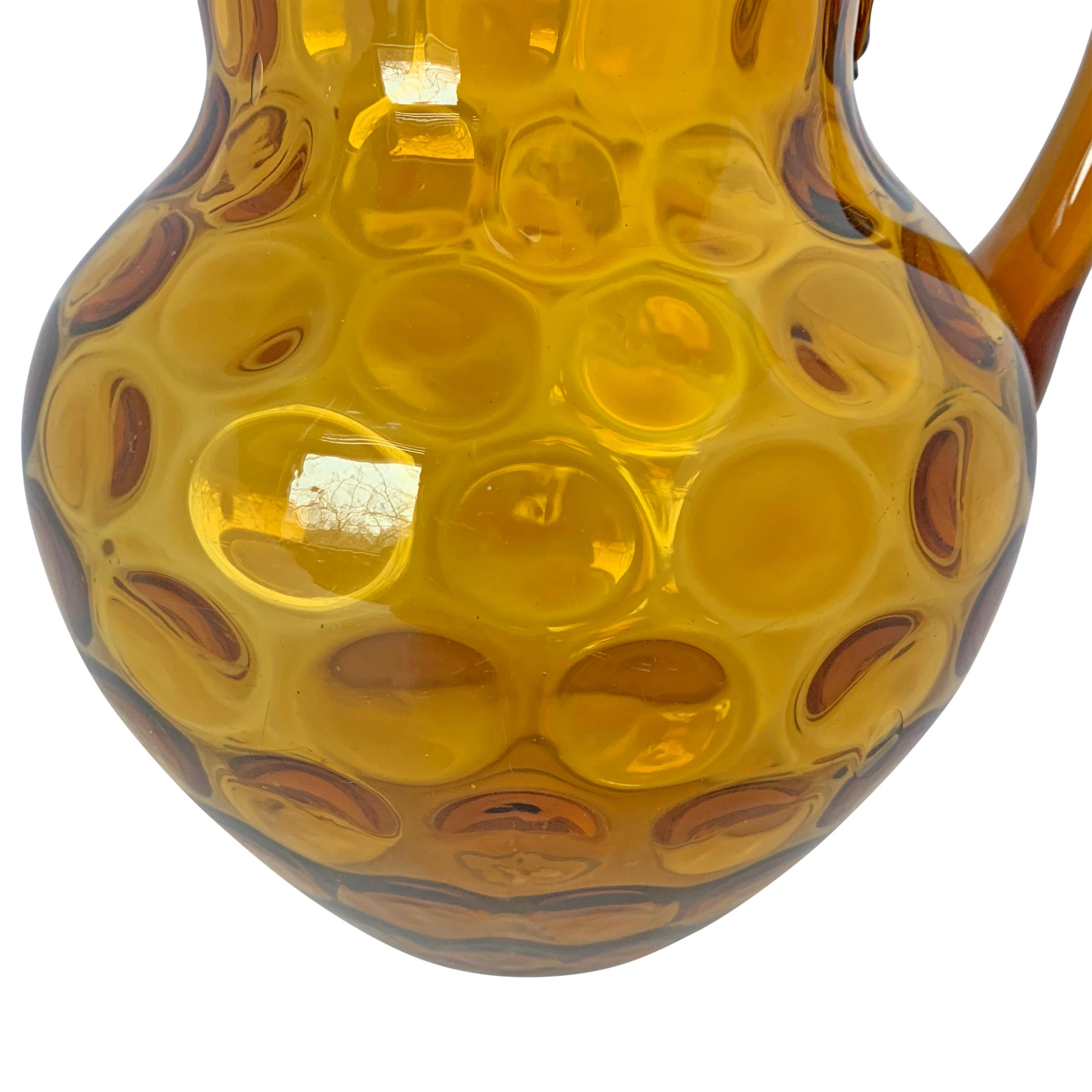 Country 20th Century American Dimpled Amber Glass Pitcher