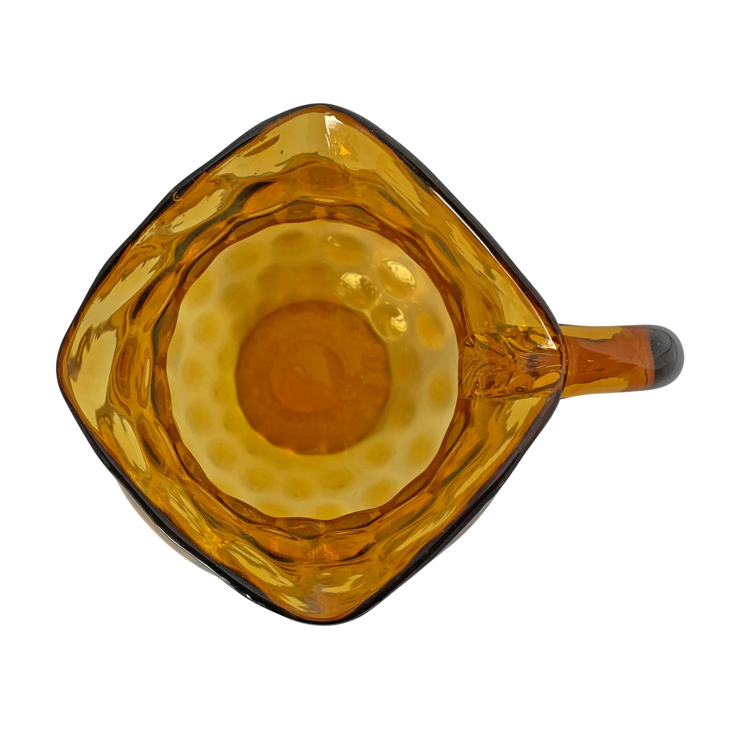 20th Century American Dimpled Amber Glass Pitcher 2