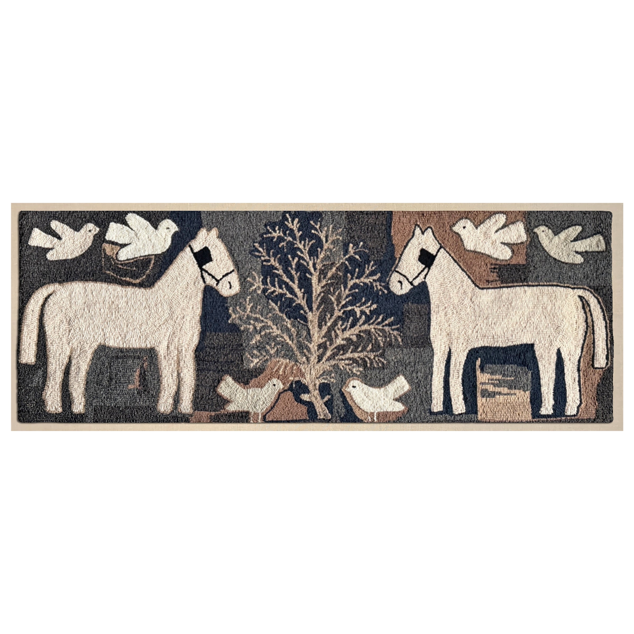 20th Century American Draft Horse Hooked Rug on Custom Wall Mount