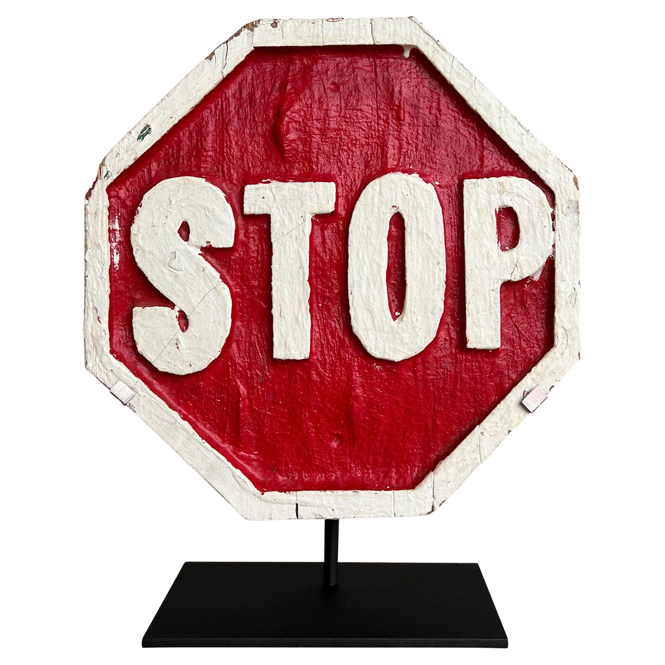 20th Century American Folk Art Carved Stop Sign