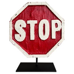 Vintage 20th Century American Folk Art Carved Stop Sign