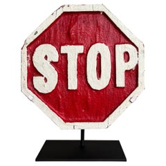 Señal de Stop Americana Tallada de Arte Popular del Siglo XX