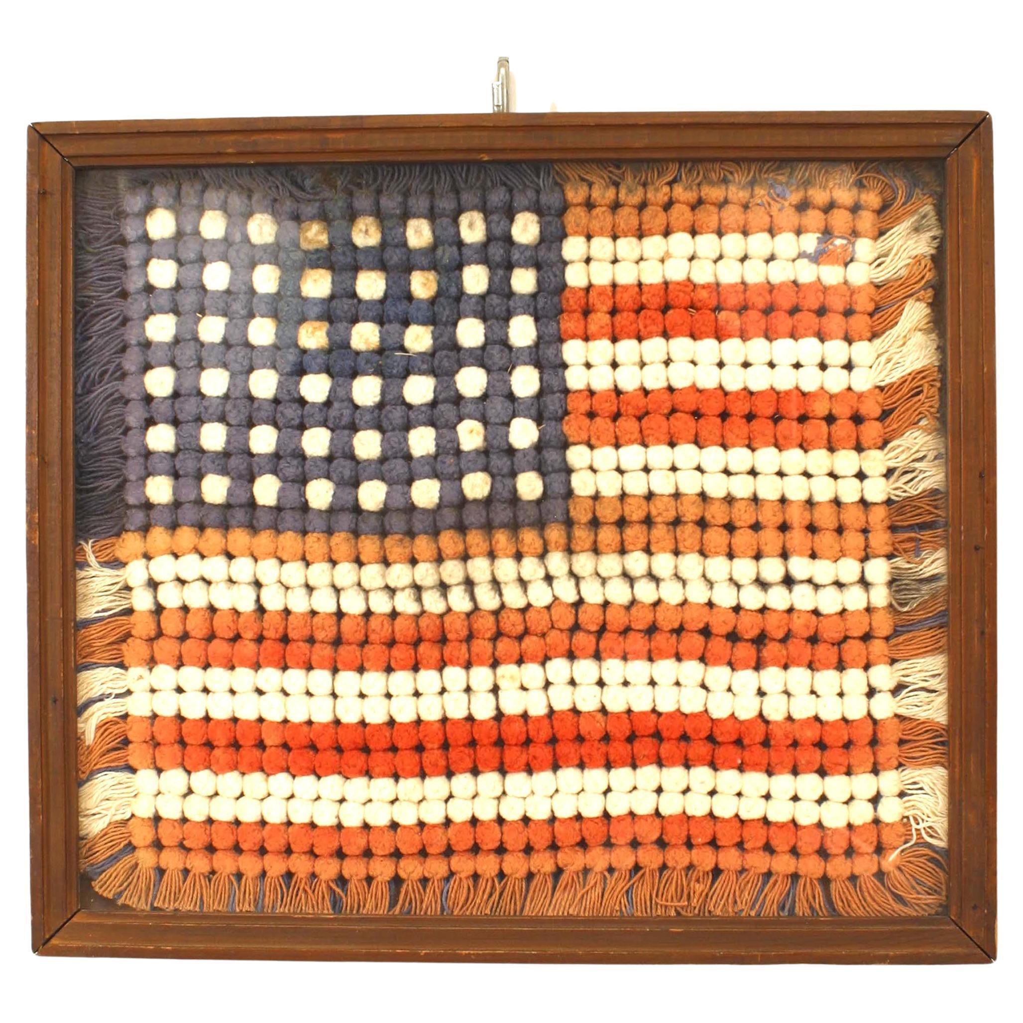 20th Century American Framed Flag Folk Art Embroidery For Sale