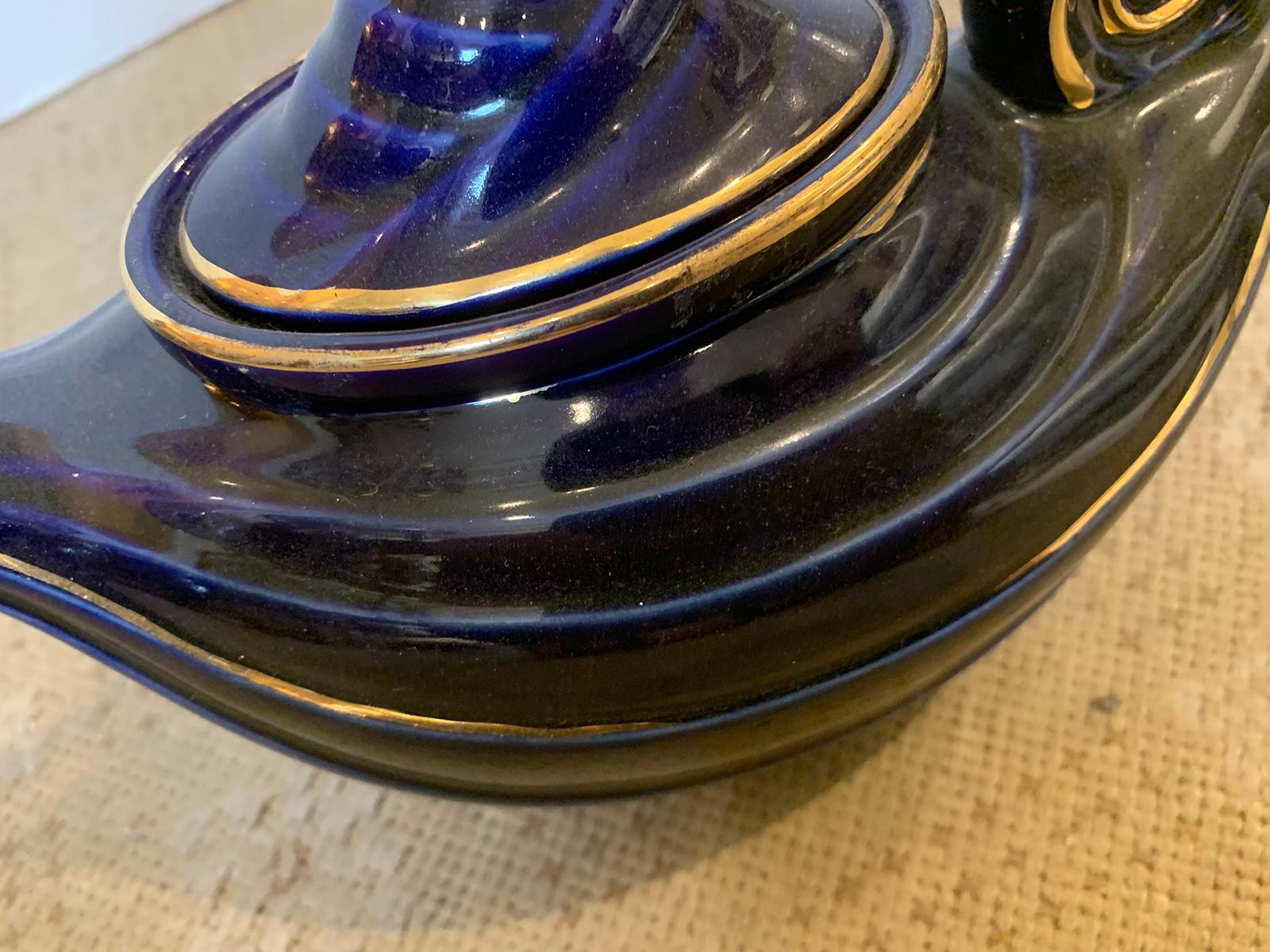 20th Century American Hall China Cobalt and Gilt Teapot, Marked 