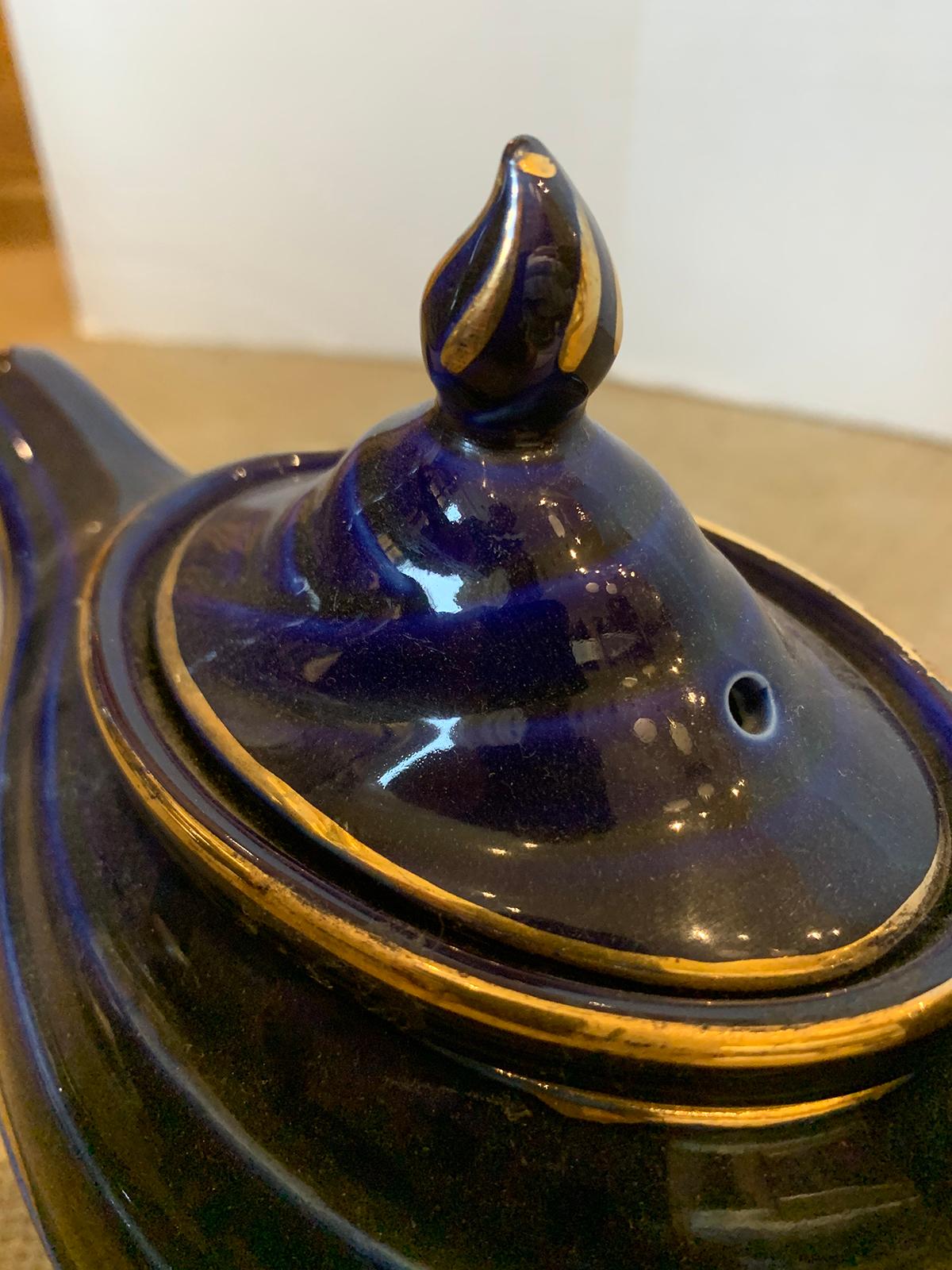 20th Century American Hall China Cobalt and Gilt Teapot, Marked 
