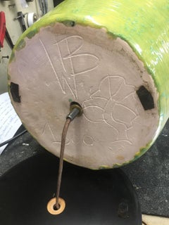 20th Century American Hand-Thrown Signed Pottery Lamp, Custom Base