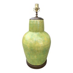 20th Century American Hand-Thrown Signed Pottery Lamp, Custom Base