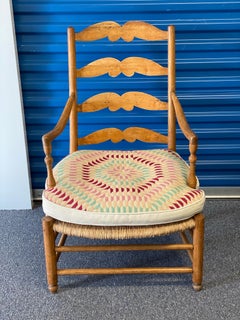 20th Century American Ladder Back Armchair with Needlepoint Cushion