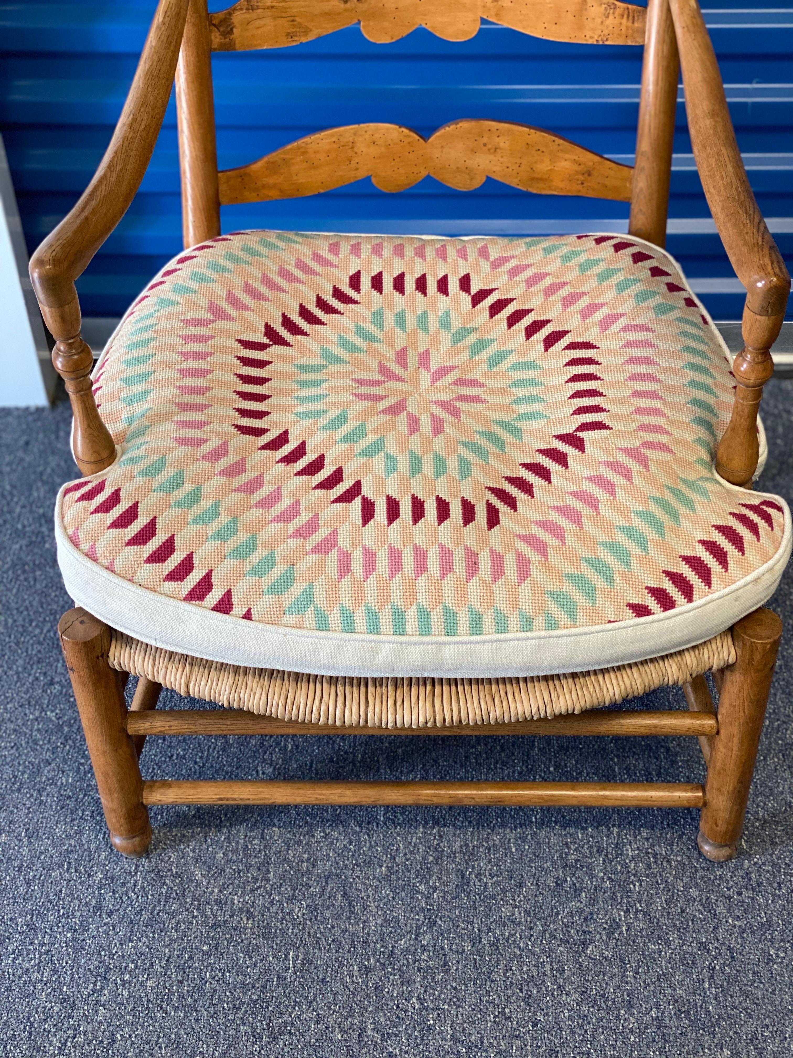 20th Century American Ladder Back Armchair with Needlepoint Cushion For Sale 1