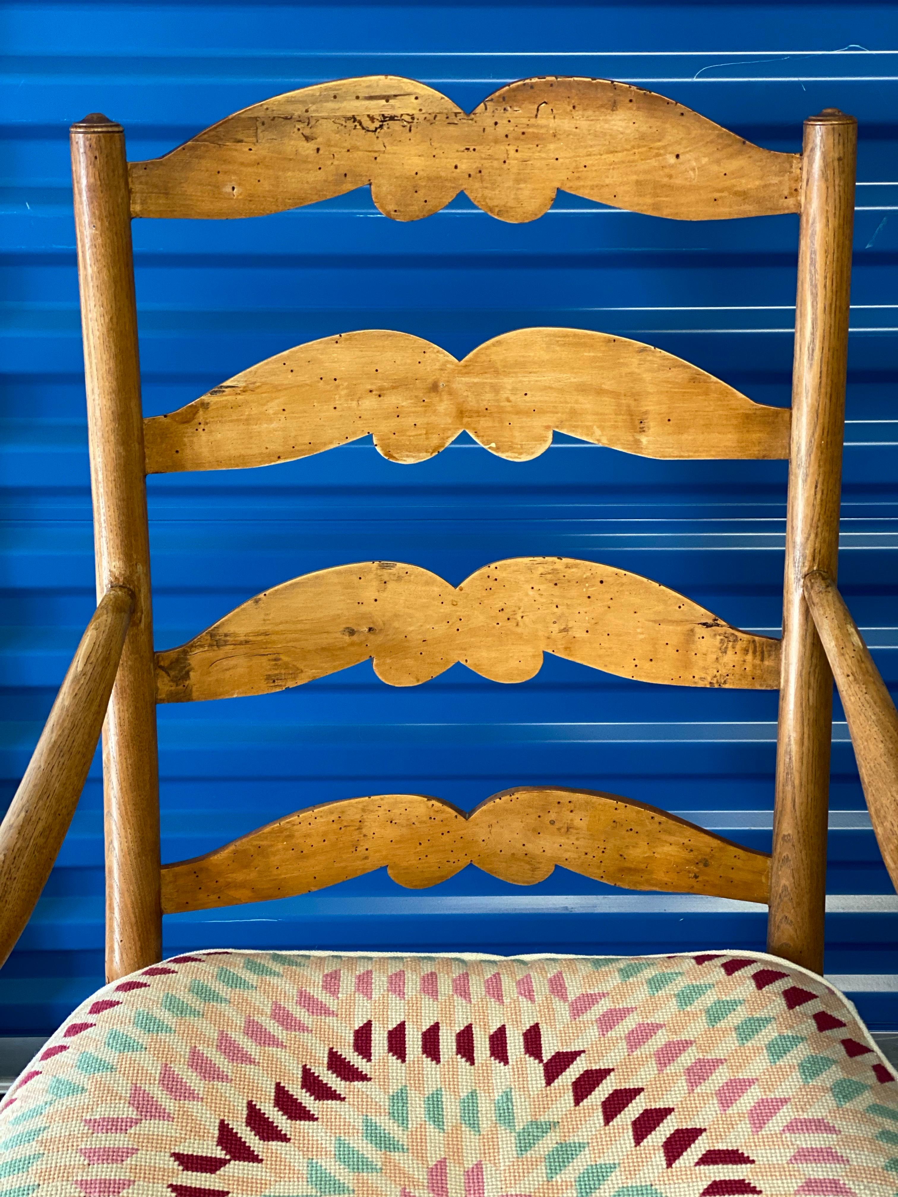 20th Century American Ladder Back Armchair with Needlepoint Cushion For Sale 3