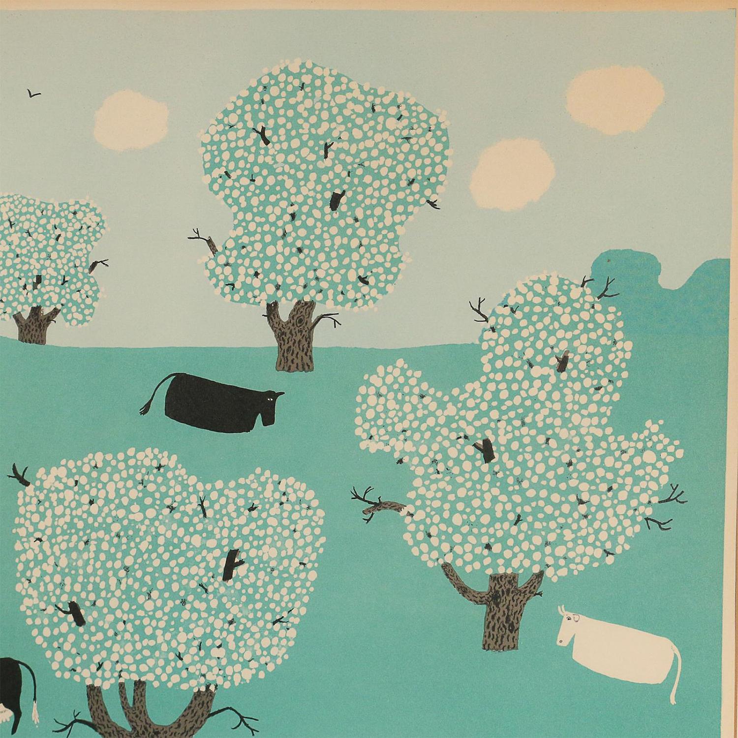 Folk Art 20th Century American Landscape Color Lithography, Blossom Time by Doris Lee