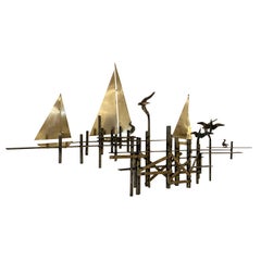 20th Century American Metal Birds and Sailboats Wall Sculpture by Curtis Jere