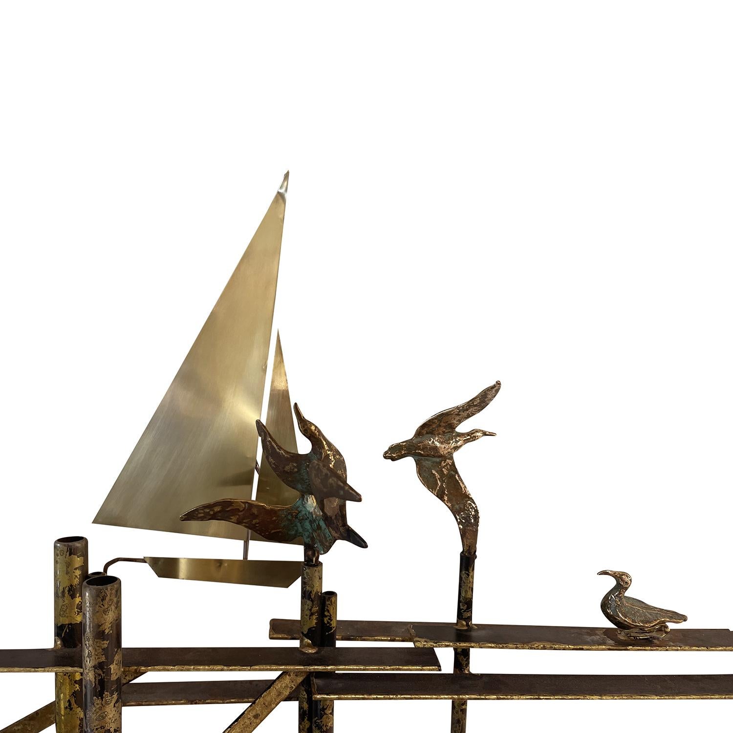 20th Century American Metal Birds and Sailboats Wall Sculpture by Curtis Jere In Good Condition For Sale In West Palm Beach, FL