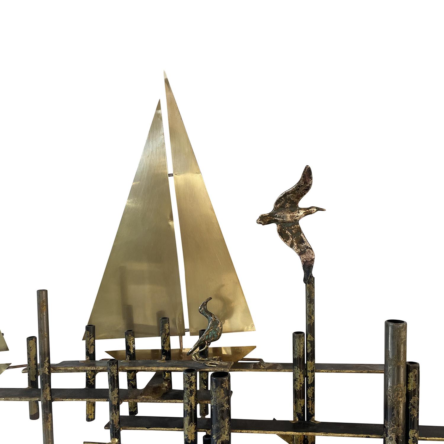 20th Century American Metal Birds and Sailboats Wall Sculpture by Curtis Jere For Sale 2
