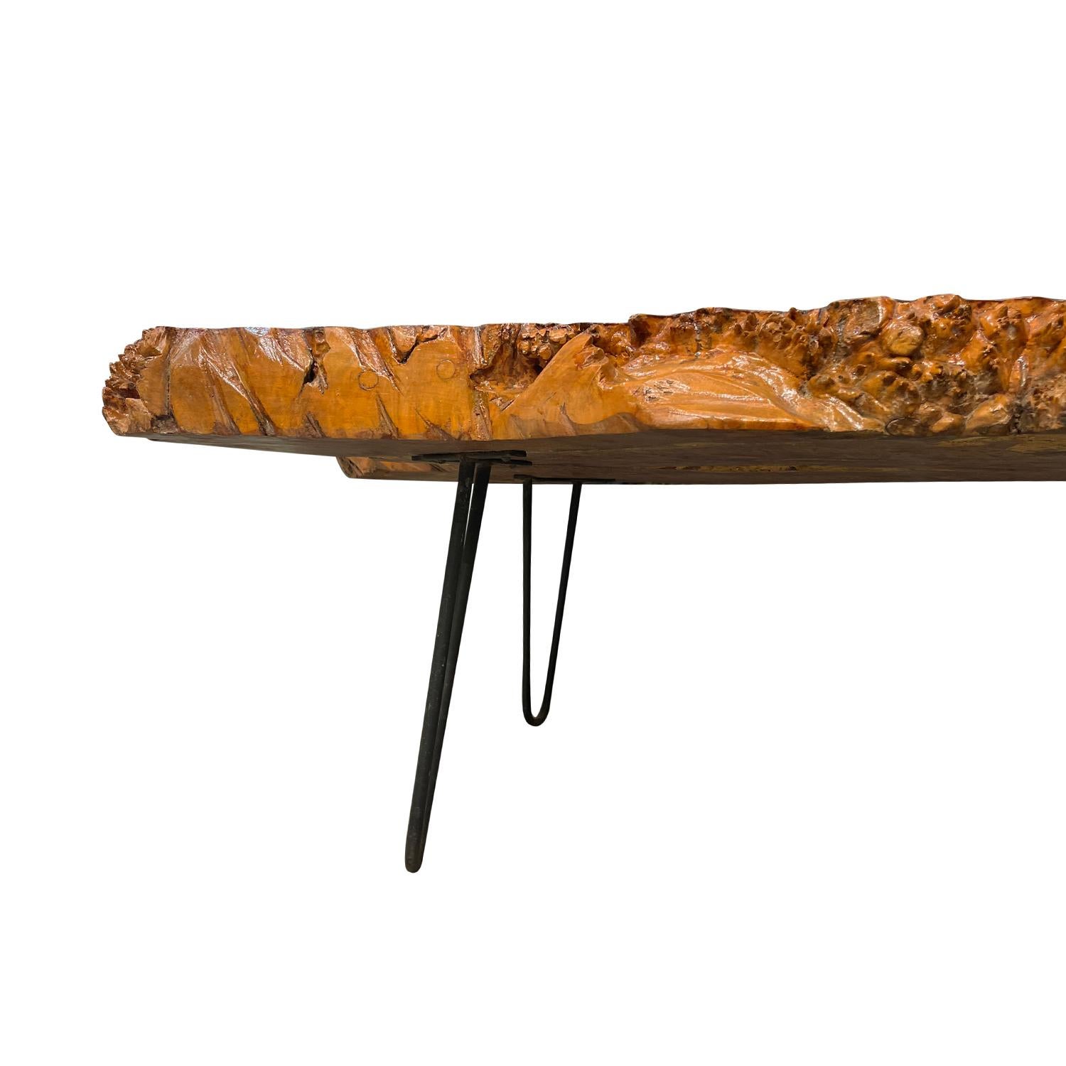 20th Century American Modern Sculptural Burlwood Coffee - Vintage Sofa Table For Sale 4