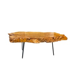 Mid-Century Modern Coffee Table, Burlwood & Hairpin Legs, 1950s