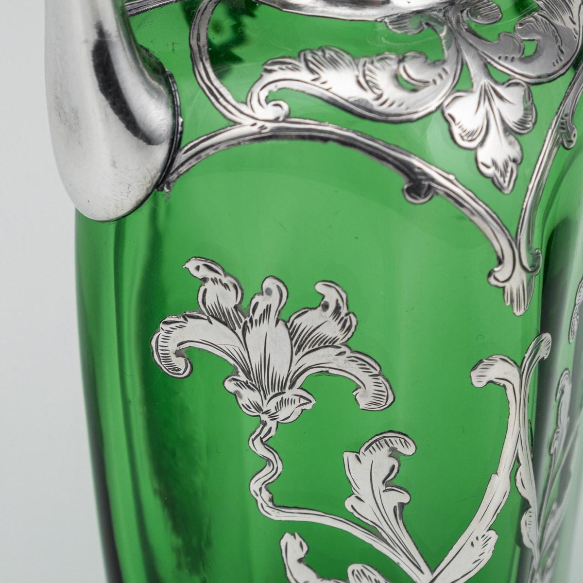 20th Century American Pair Of Green Glass Vases With Silver Overlay c.1920 For Sale 4