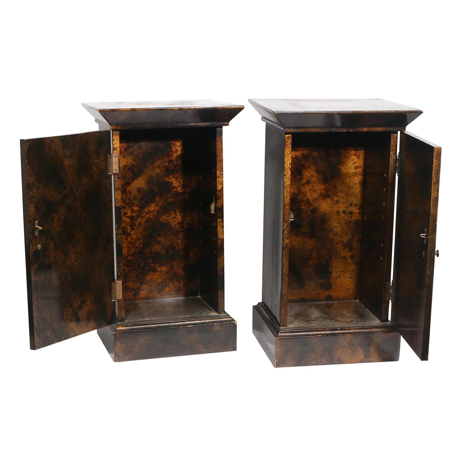 Mid-Century Modern 20th Century American Pair of Lacquered Burlwood Cabinets