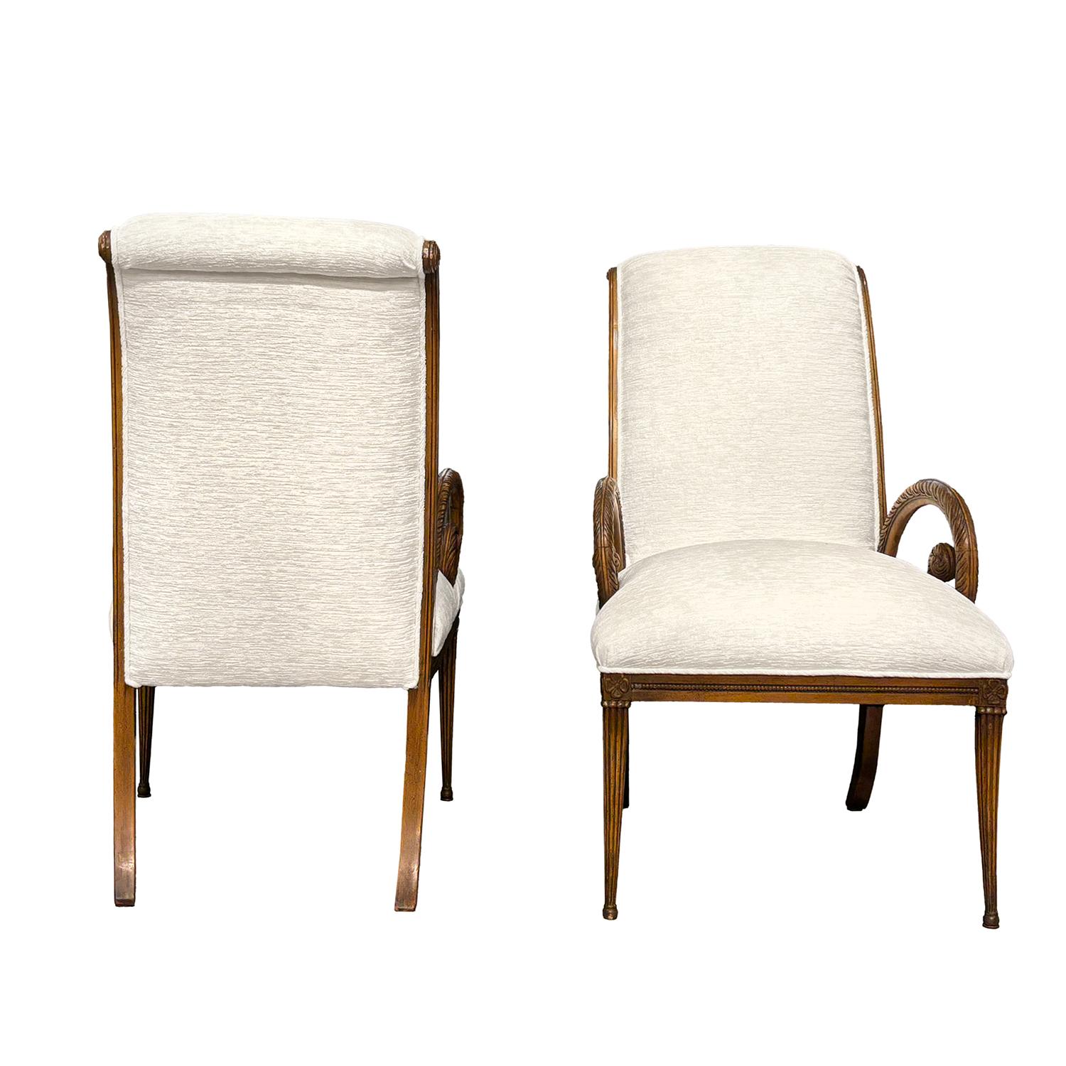 Tessuto 20th Century American Pair of Mahogany Armchairs Attributed to Grosfeld House in vendita