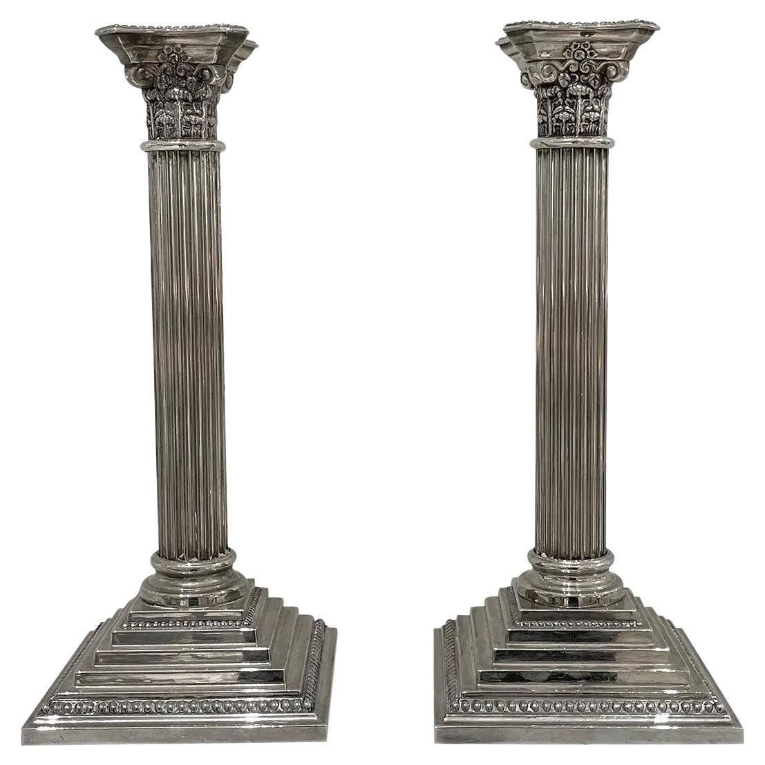 20th Century American Pair of Silver-Plated Metal Candle Holders by Godinger For Sale