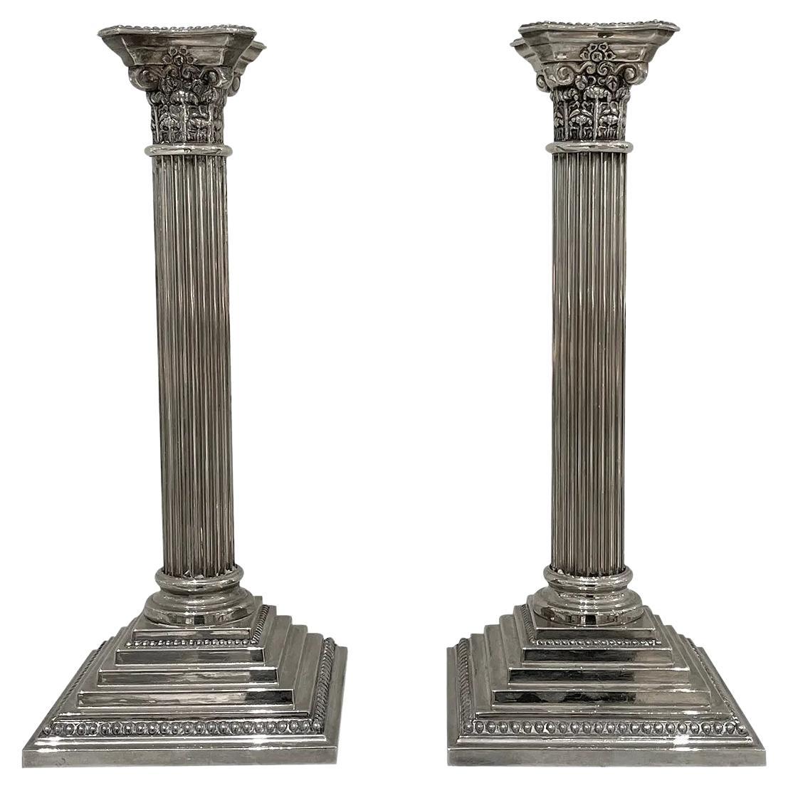 20th Century American Pair of SilverPlated Metal Candle Holders by