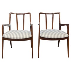 Retro 20th Century American Pair of Walnut Armchairs - Dining Chairs by John Stuart