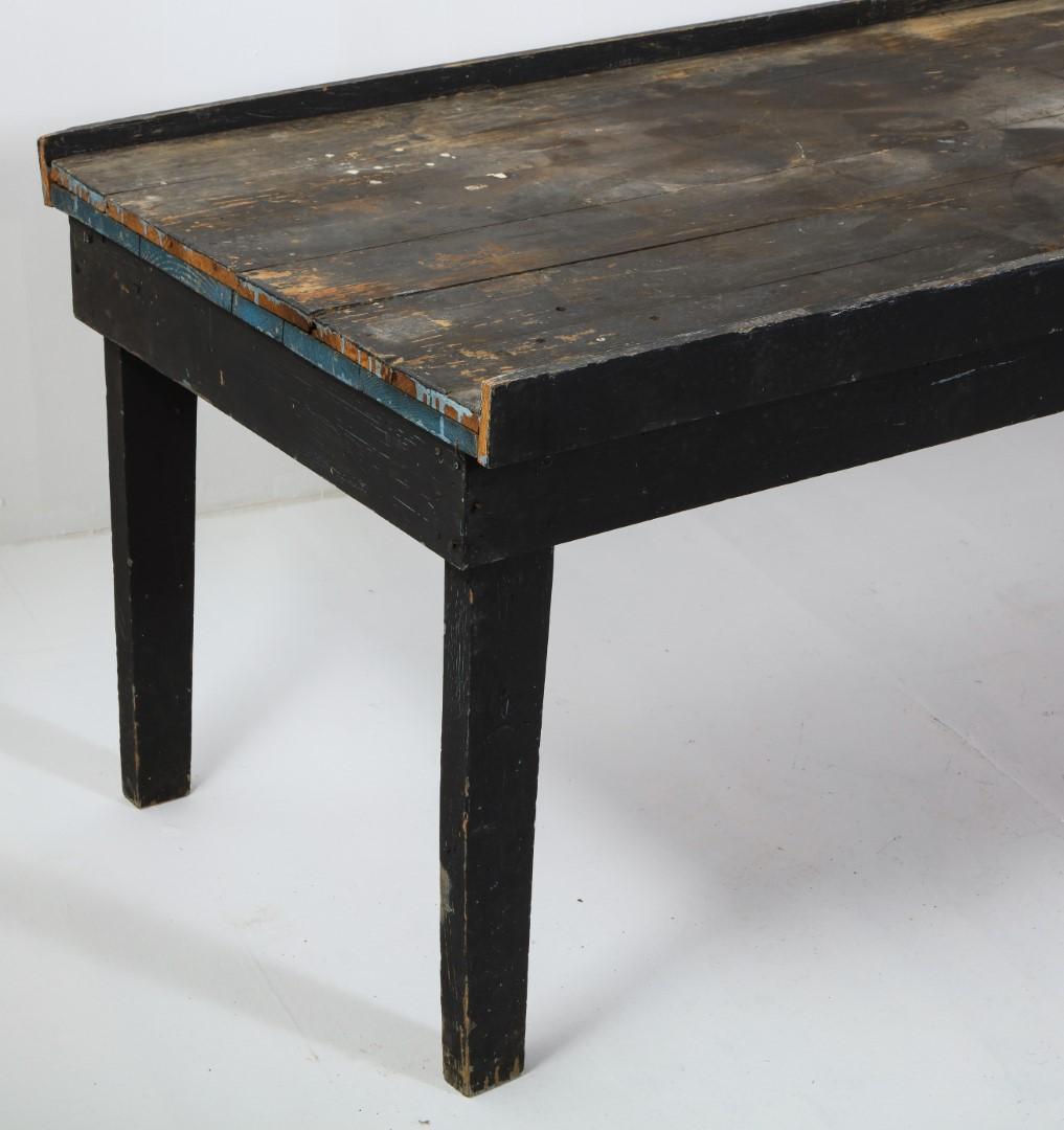 20th Century American Primitive Rustic Black Painted Oak Work Table For Sale 9