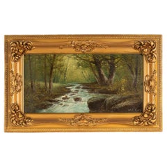 Paesaggio fluviale americano del XX secolo, olio su tela di Mary Elizabeth King.