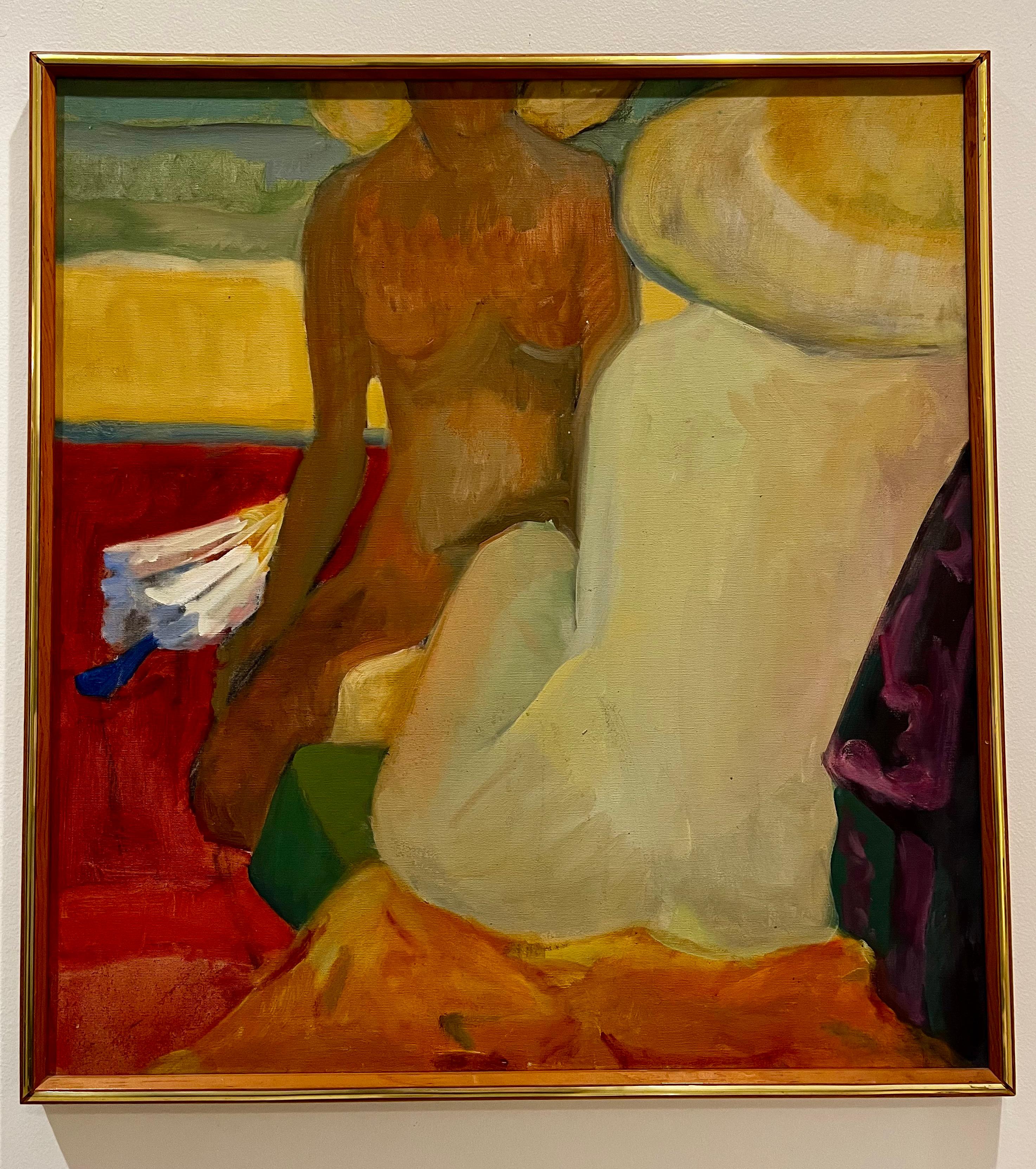 20th century American School Nude Painting - A Day at the Beach