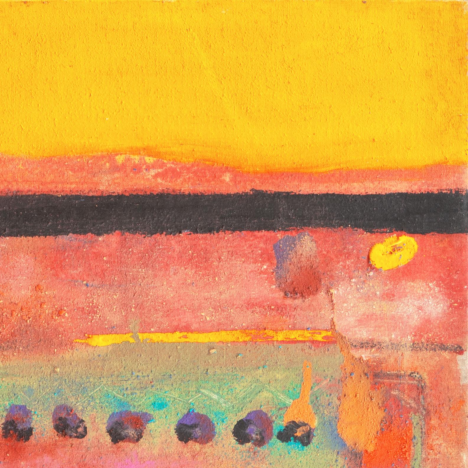 'Abstraction in Coral, Aqua and Gold', 1970's American School Abstract Oil For Sale 1