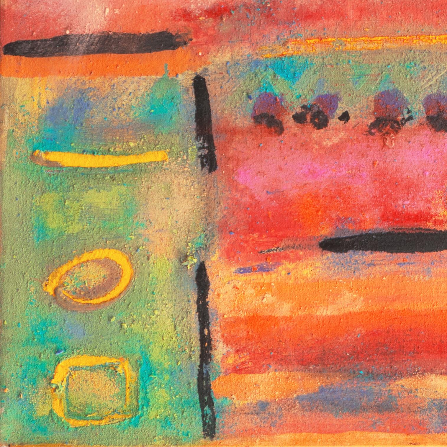 'Abstraction in Coral, Aqua and Gold', 1970's American School Abstract Oil For Sale 3