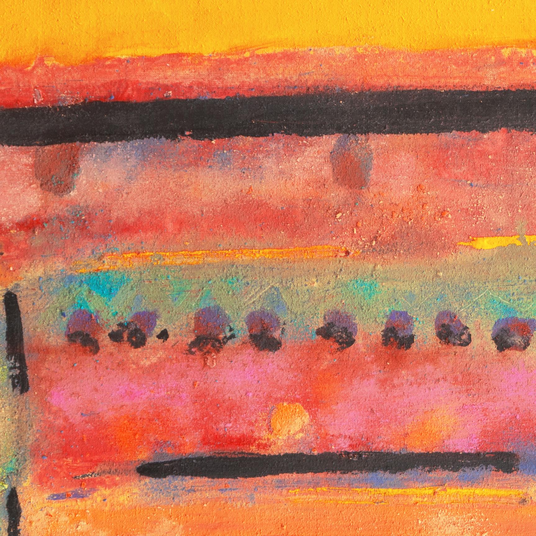 'Abstraction in Coral, Aqua and Gold', 1970's American School Abstract Oil For Sale 4