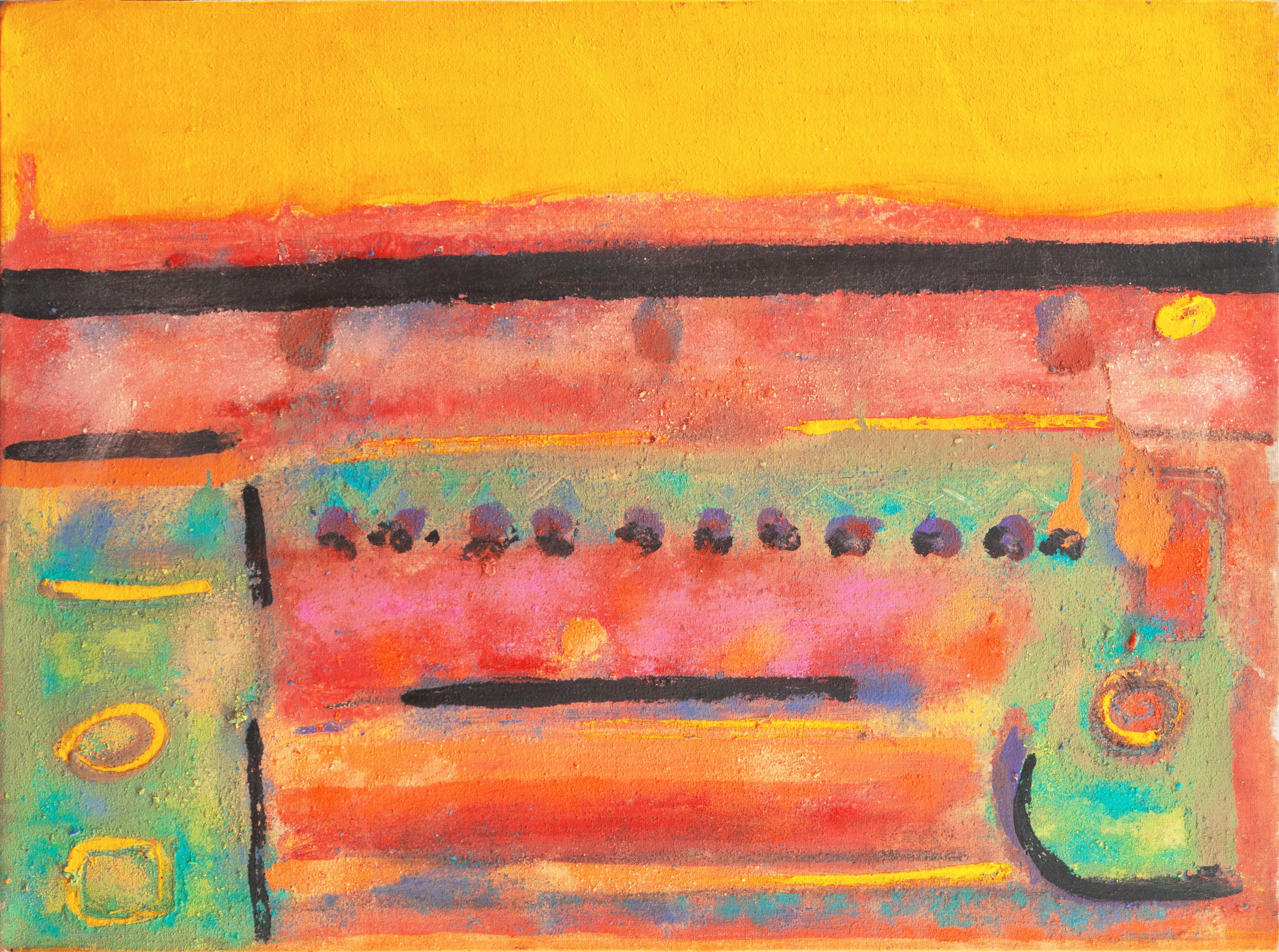 'Abstraction in Coral, Aqua and Gold', 1970's American School Abstract Oil - Mixed Media Art by 20th century American School