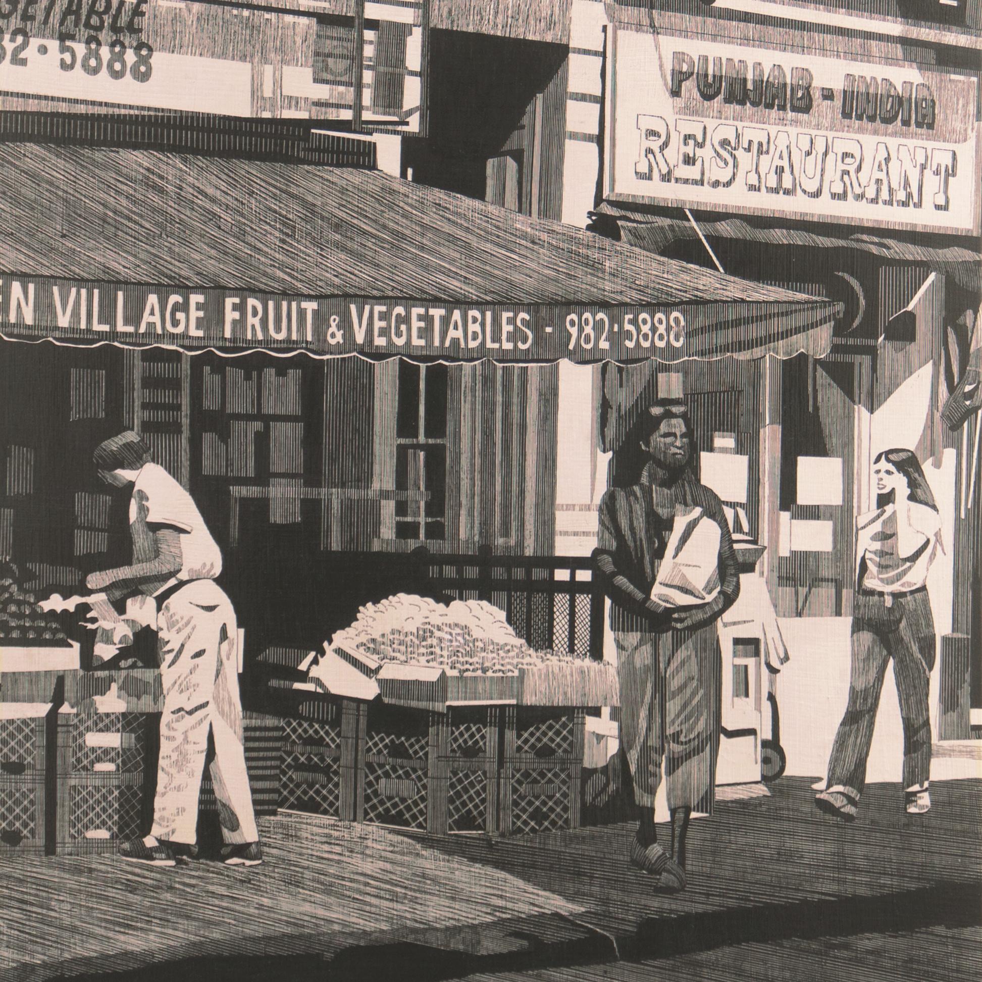 'Green Village Market, Bleecker Street', Manhattan, New York, Grisaille Diptych For Sale 2