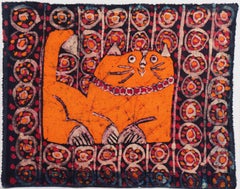 'Orange Cat', Batik, Fabric Art, Folk Art