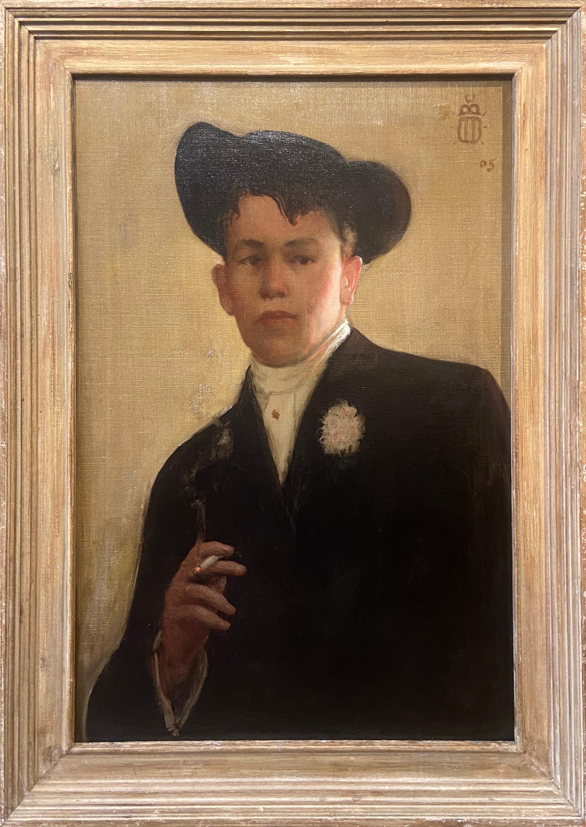 Ritratto di un giovane fumatore, pittura a olio americana dei primi del Novecento - Painting di 20th century American School