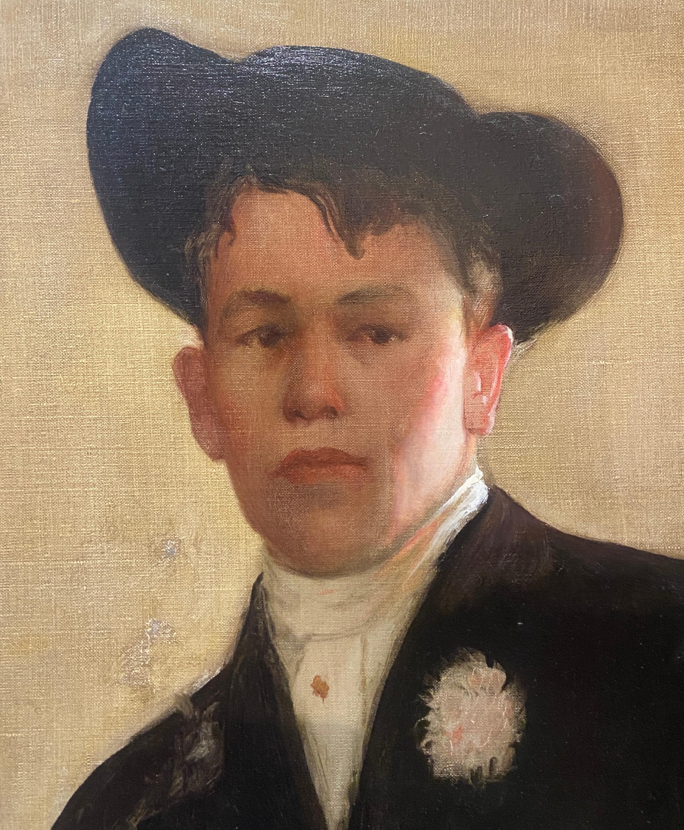 Ritratto di un giovane fumatore, pittura a olio americana dei primi del Novecento - Painting American Modern di 20th century American School
