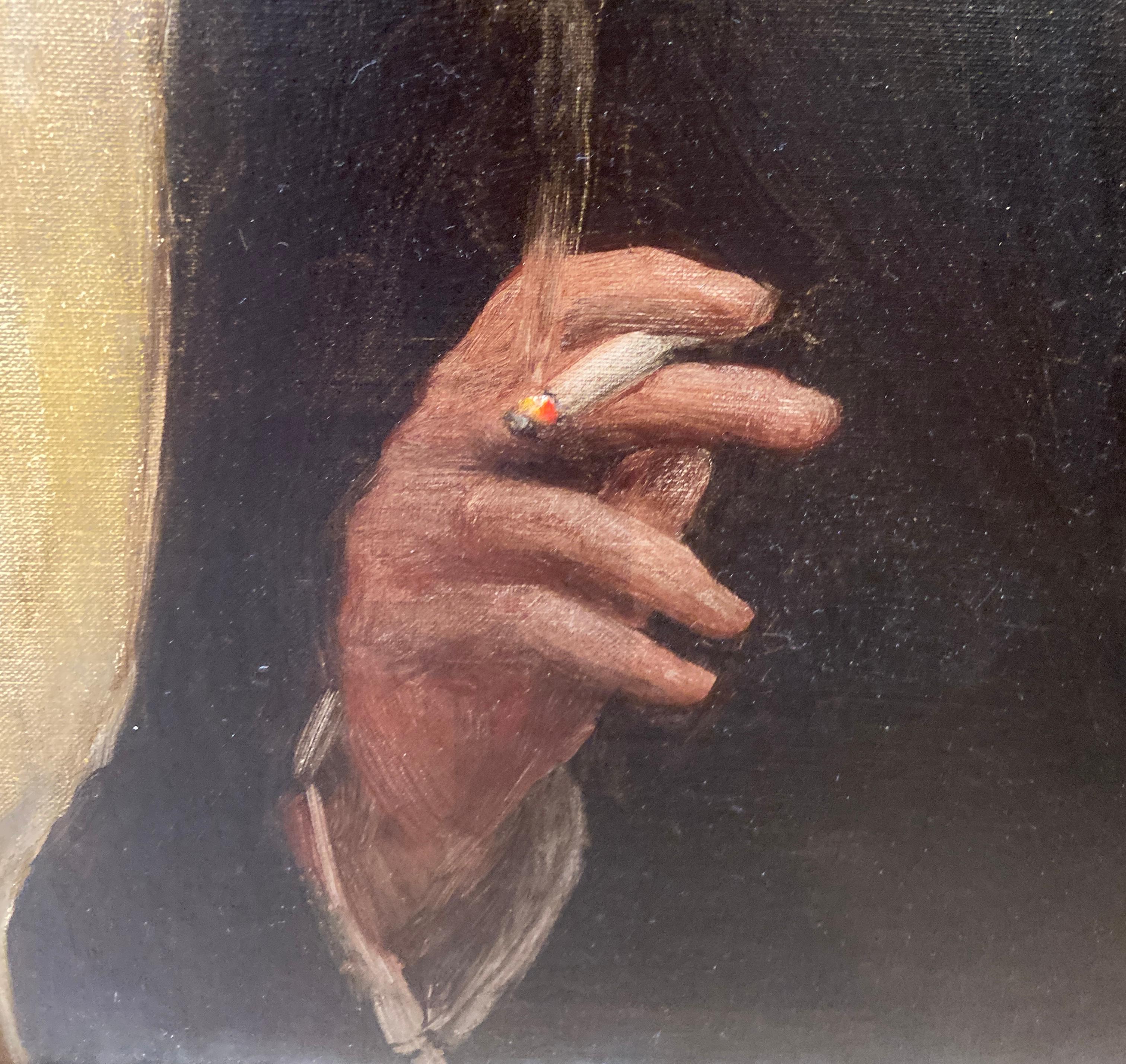 Ritratto di un giovane fumatore, pittura a olio americana dei primi del Novecento 1