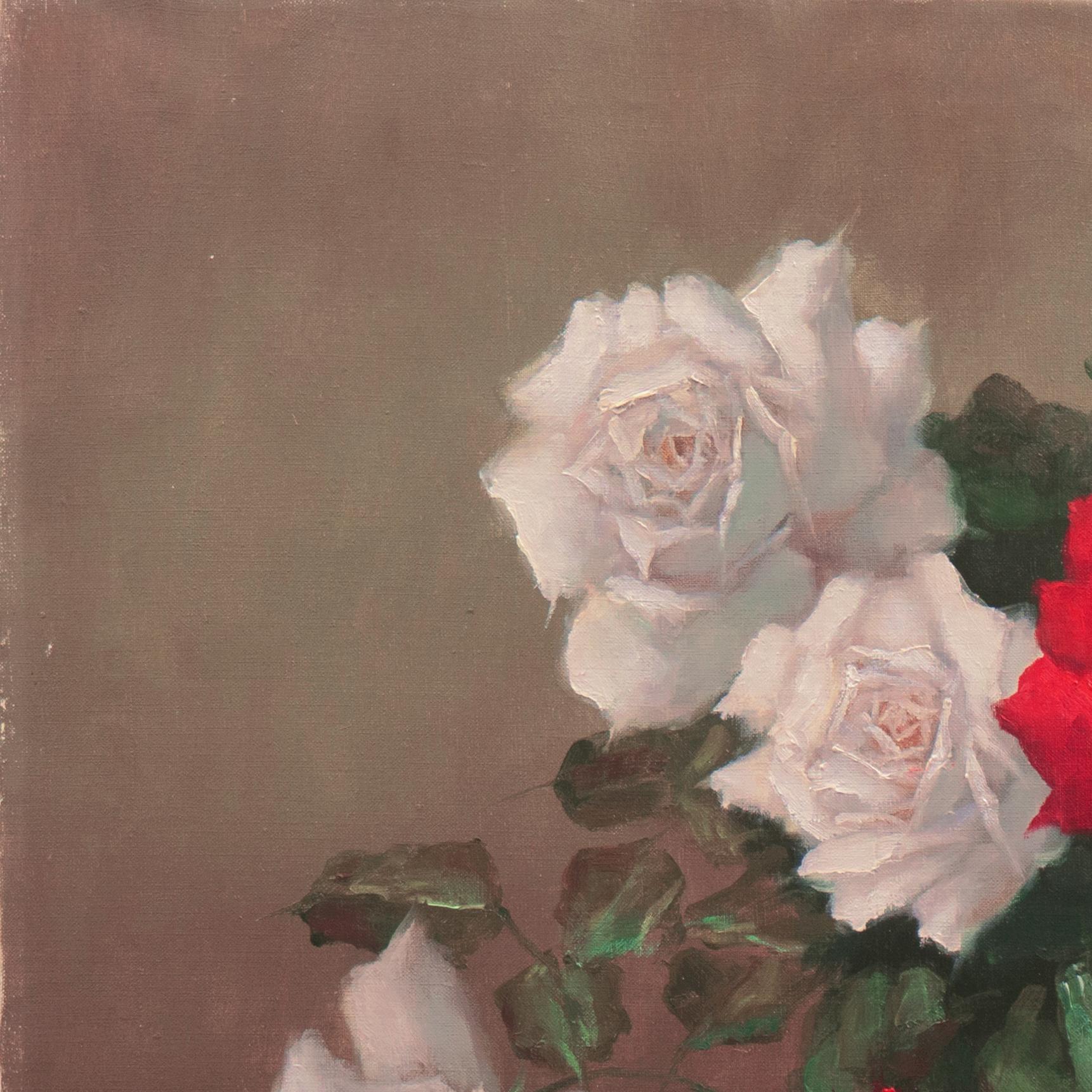 white roses painted red